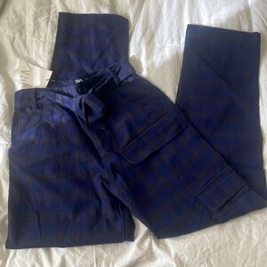 ZARA blue plaid cargo pants small